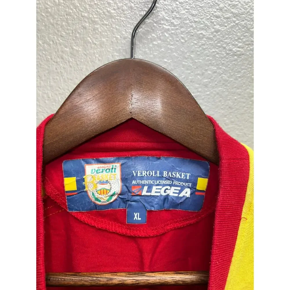 Vintage Veroli Basket Shirt Legea Italian Basketball Team Red Yellow Sports Tee
